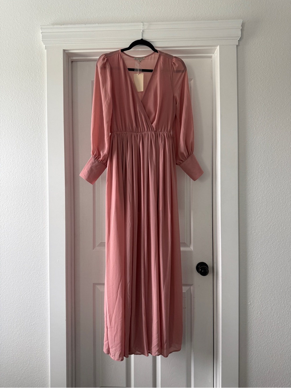 Long Sleeve Pink Wrap Maxi Dress